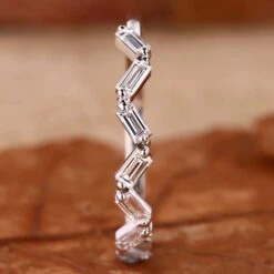 Baguette Diamond Wedding Band, Zig Zag Stackable Band