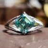 1.00 TW Asscher Step Cut Knife Edge Pave Set Unique Moissanite Engagement Ring