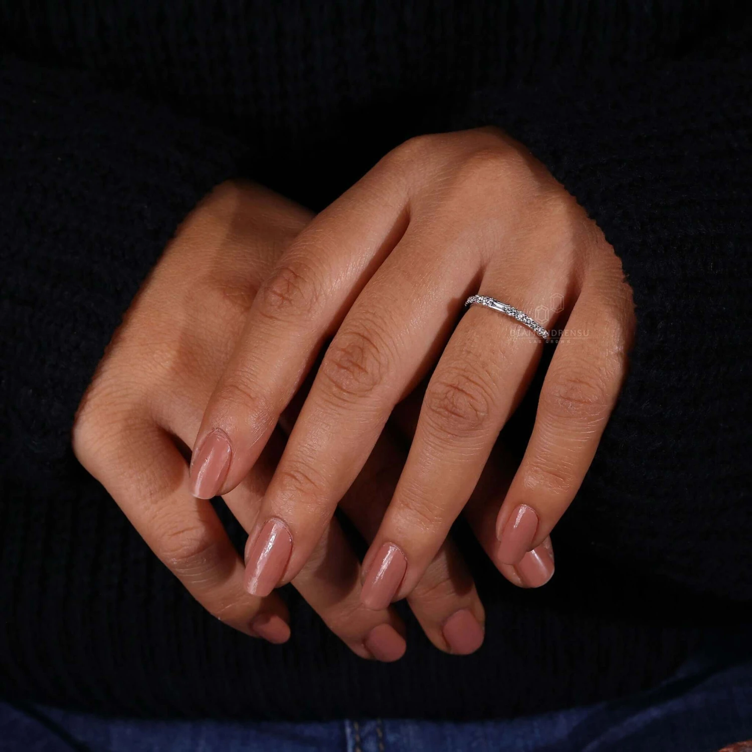 Baguette And Round Cut EF/VS Lab Grown Diamond Wedding Band - Image 7