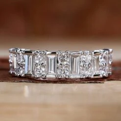 Baguette And Round Cut Lab Grown Diamond Half Eternity Wedding Band