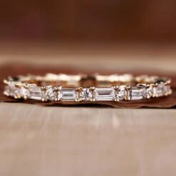 Baguette And Round Cut Lab Grown Diamond Eternity Wedding Band