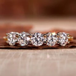 Round Lab Grown Diamond Five Stone Wedding Ring For Women