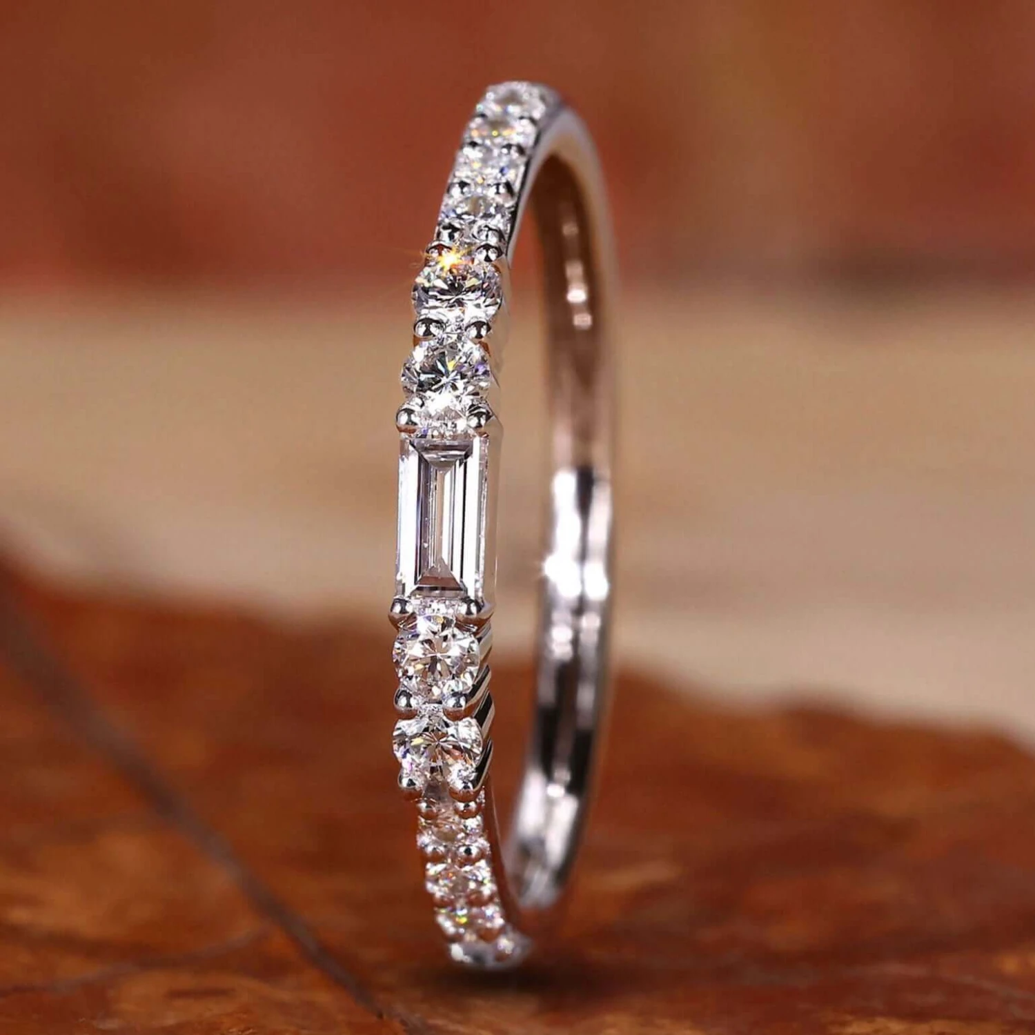Baguette And Round Cut EF/VS Lab Grown Diamond Wedding Band