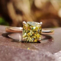 Canary Yellow Moissanite Engagement Ring, 1.80 CT Cushion Cut Moissanite Solitaire Engagement Ring, Anniversary Gift Ring