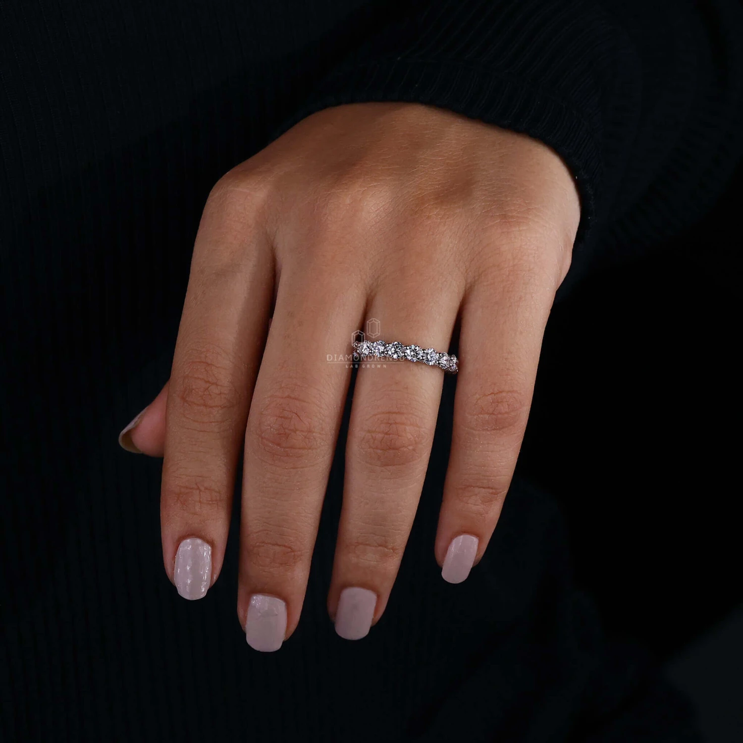 U Prong Micro Pave Wedding Band, Round Lab Grown Diamond Eternity Band - Image 7