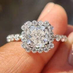 Cushion Rensu Cut Colorless Moissanite Halo Engagement Ring
