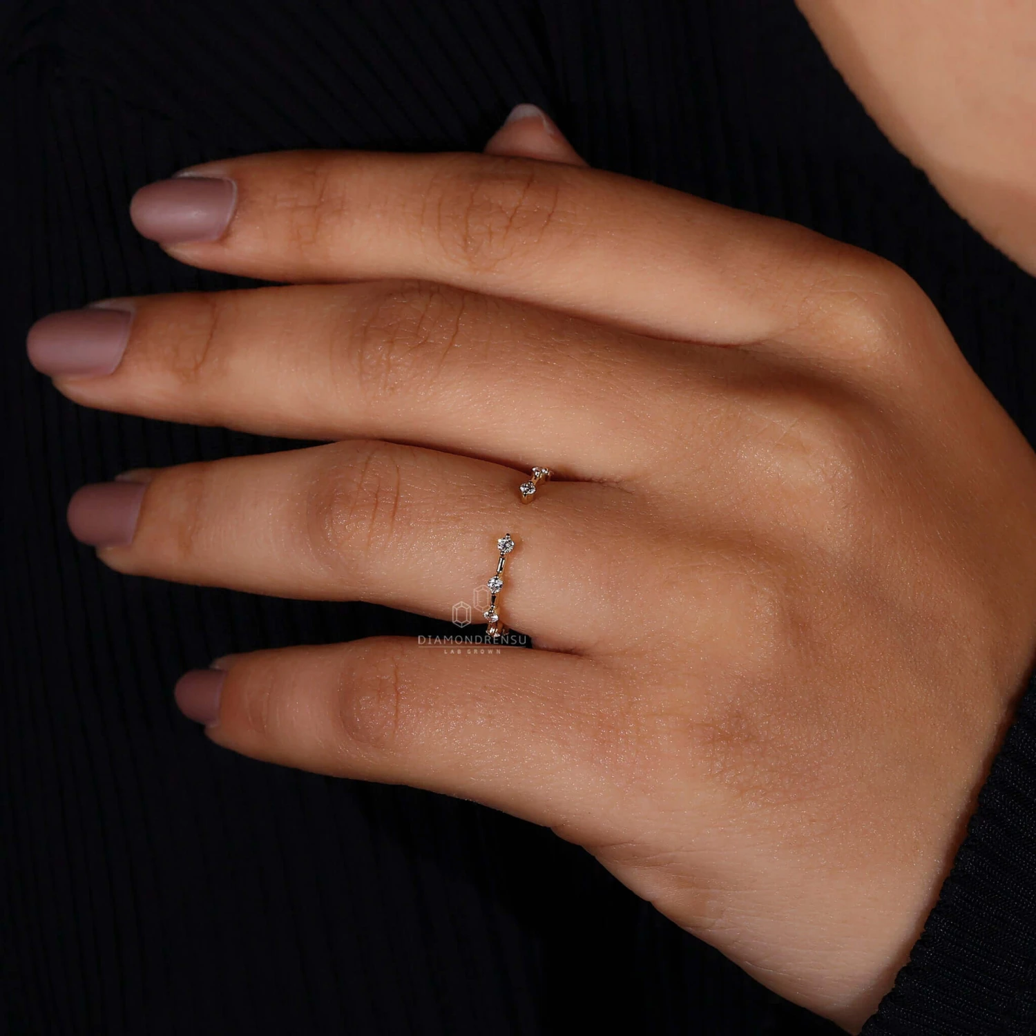 Open Gap Round Lab Grown Diamond Wedding Band For Women - Image 5