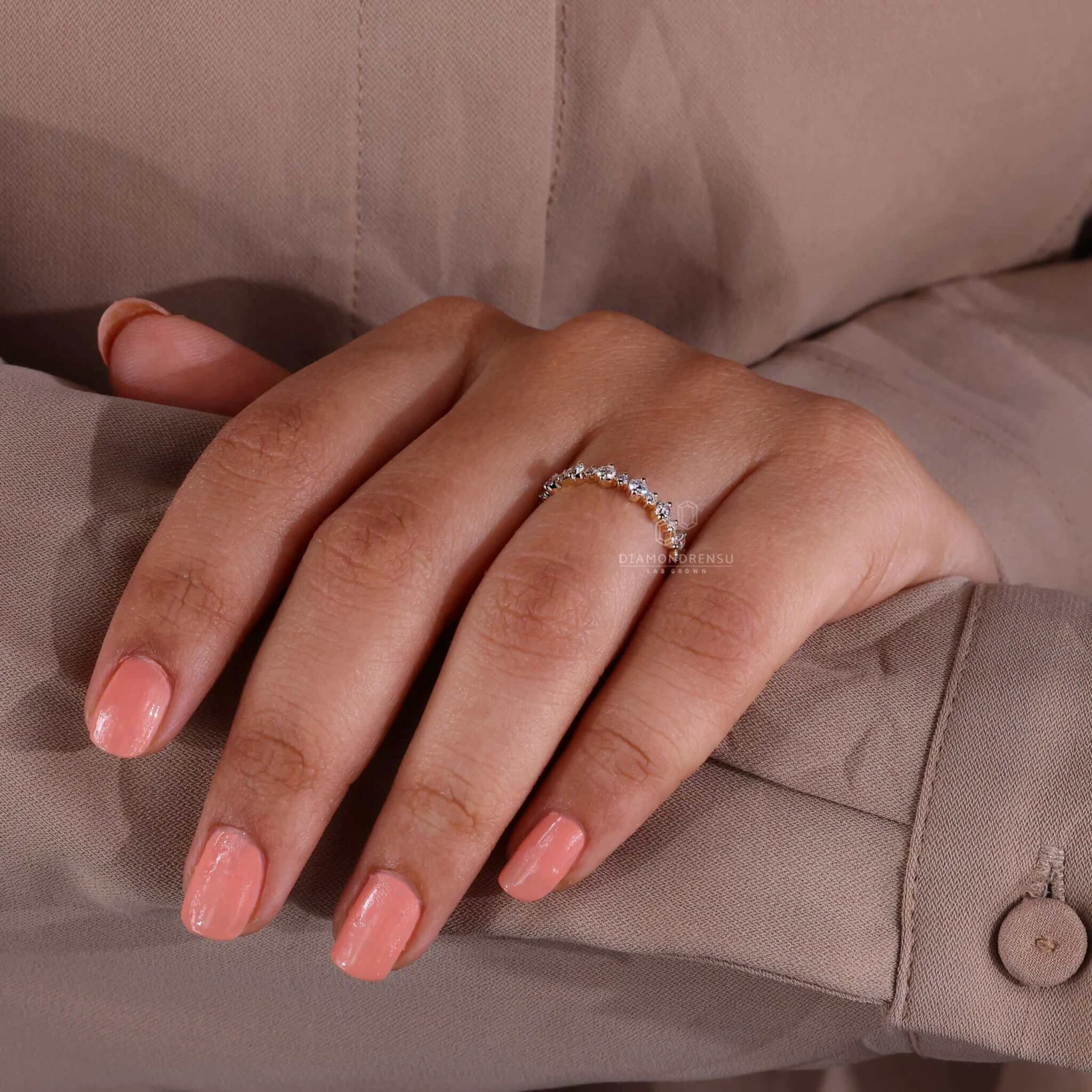 Floating Bubble Round Lab Grown Diamond Half Eternity Wedding Band - Image 7