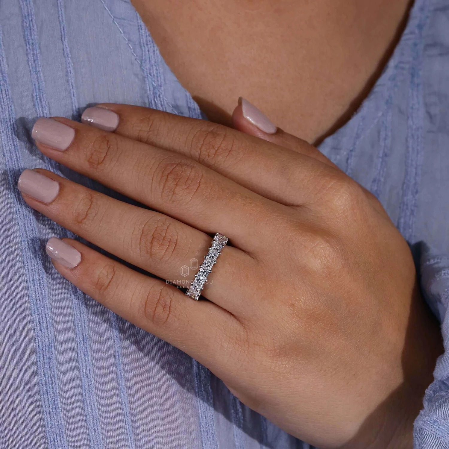 Princess Cut Lab Grown Diamond Eternity Wedding Band For Women - Image 7