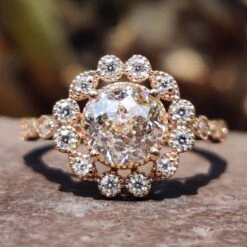 Antique 1.79 TW Jubilee Cut Cathedral Setting Moissanite Halo Engagement Ring