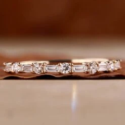 Baguette And Round Lab Grown Diamond Alternating Eternity Wedding Band