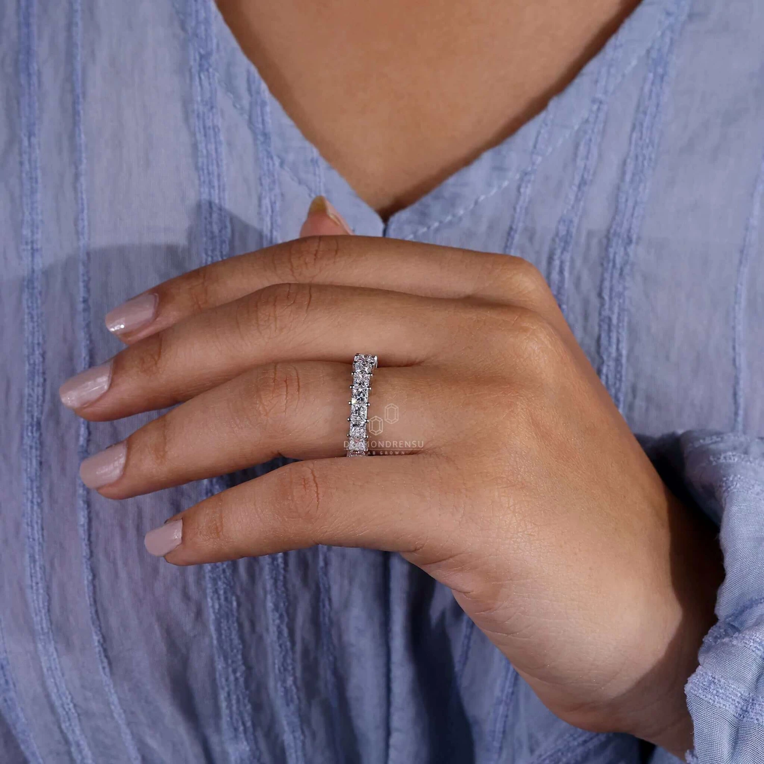 Princess Cut Lab Grown Diamond Eternity Wedding Band For Women - Image 2