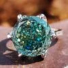 Portuguese Cut Cyan Blue Moissanite Solitaire Engagement Ring
