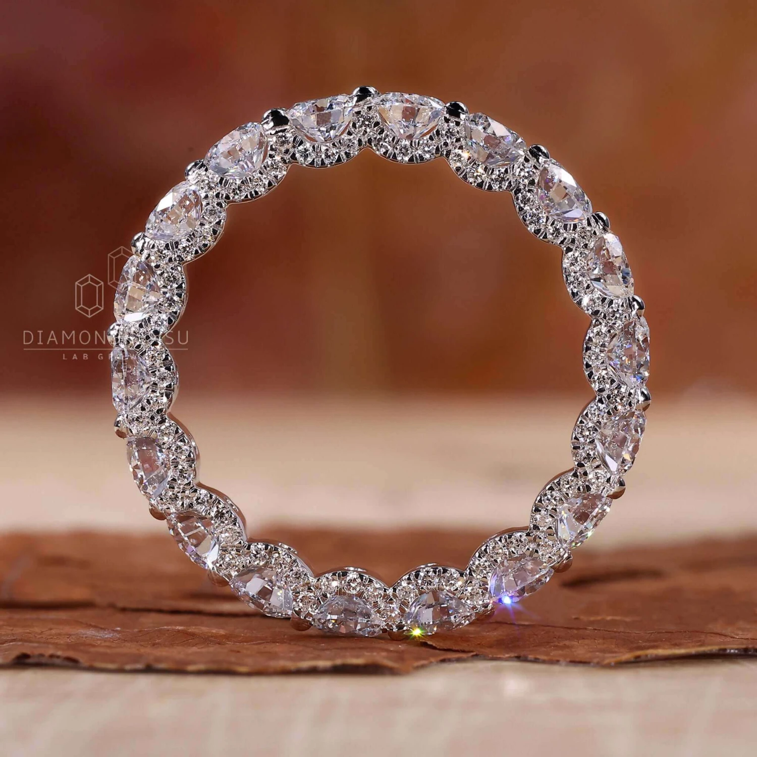 U Prong Micro Pave Wedding Band, Round Lab Grown Diamond Eternity Band - Image 3