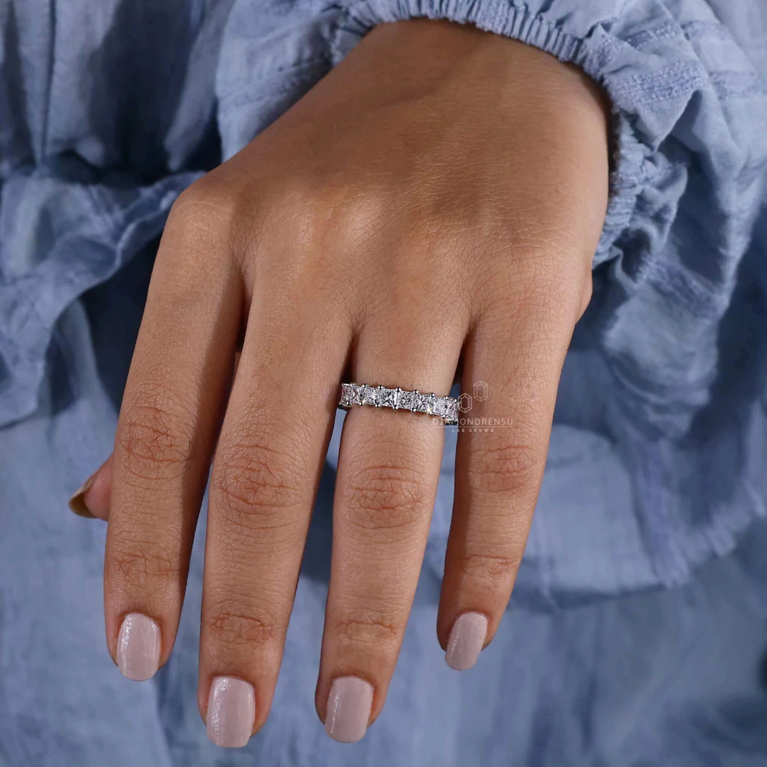 Princess Cut Lab Grown Diamond Eternity Wedding Band For Women - Image 4