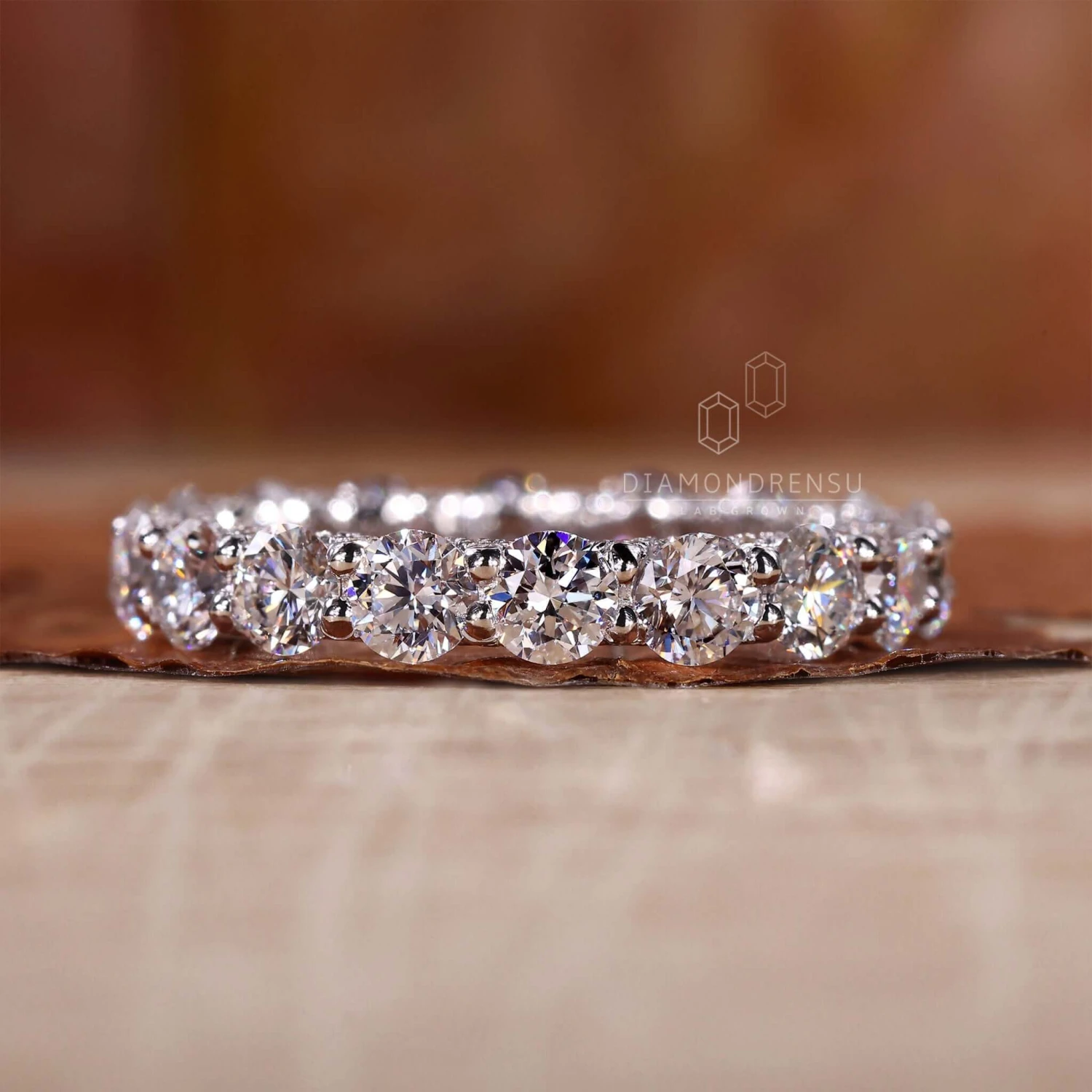 U Prong Micro Pave Wedding Band, Round Lab Grown Diamond Eternity Band - Image 6