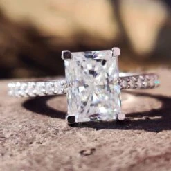 Stunning 2.43 CT Radiant Cut Classic Pave Moissanite Engagement Ring