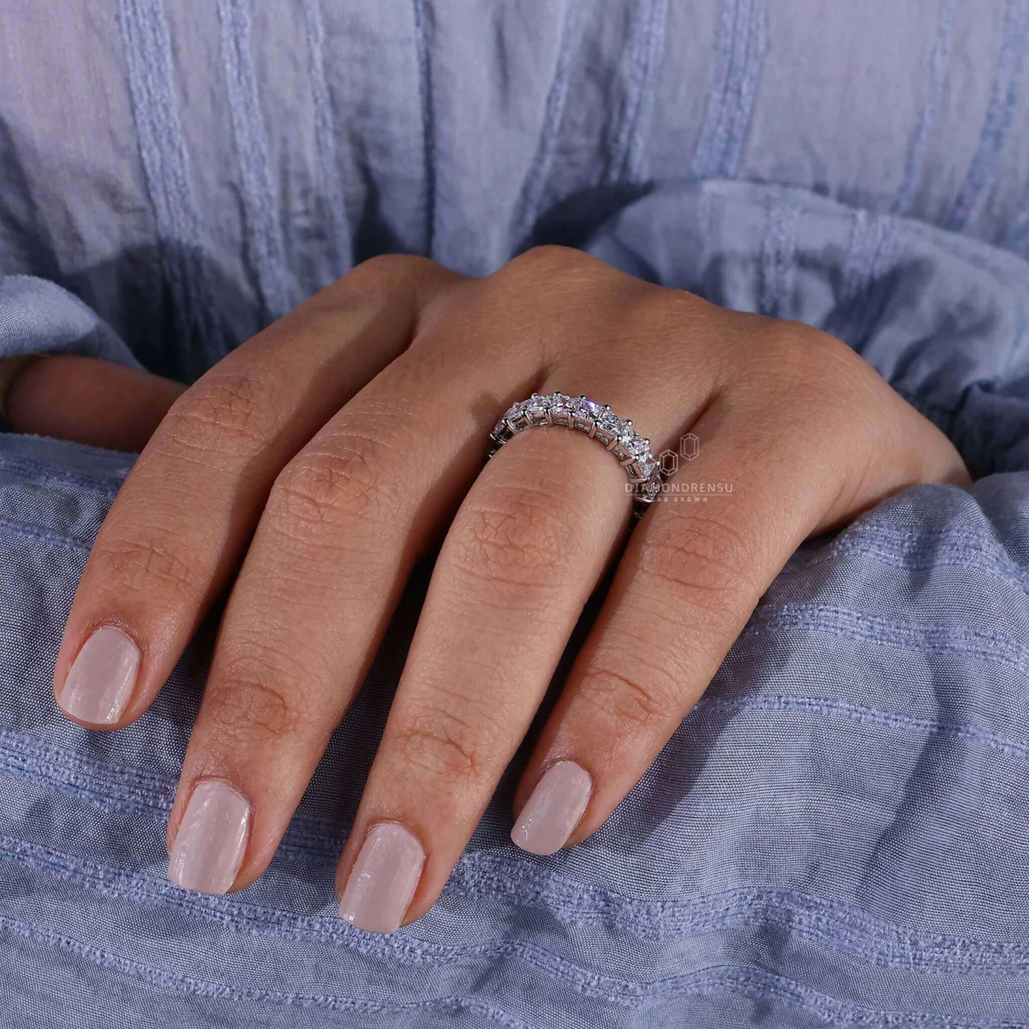 Princess Cut Lab Grown Diamond Eternity Wedding Band For Women - Image 8