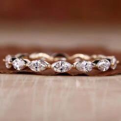 Marquise Shape Lab Grown Diamond Eternity Minimalist Wedding Band