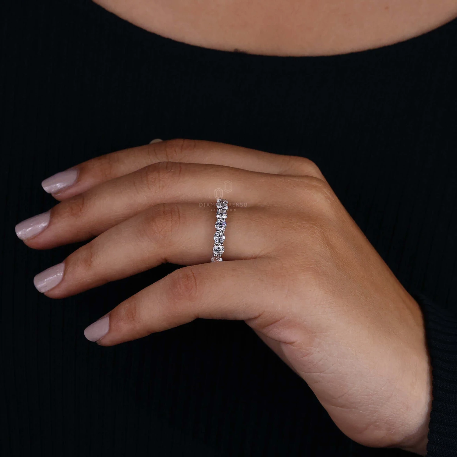 U Prong Micro Pave Wedding Band, Round Lab Grown Diamond Eternity Band - Image 8