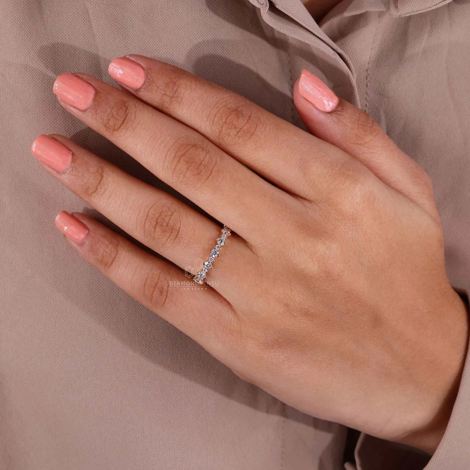 Floating Bubble Round Lab Grown Diamond Half Eternity Wedding Band - Image 5