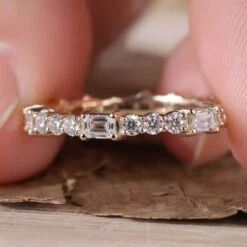 Emerald Cut Diamond Wedding Band, Lab Grown Diamond Eternity Band
