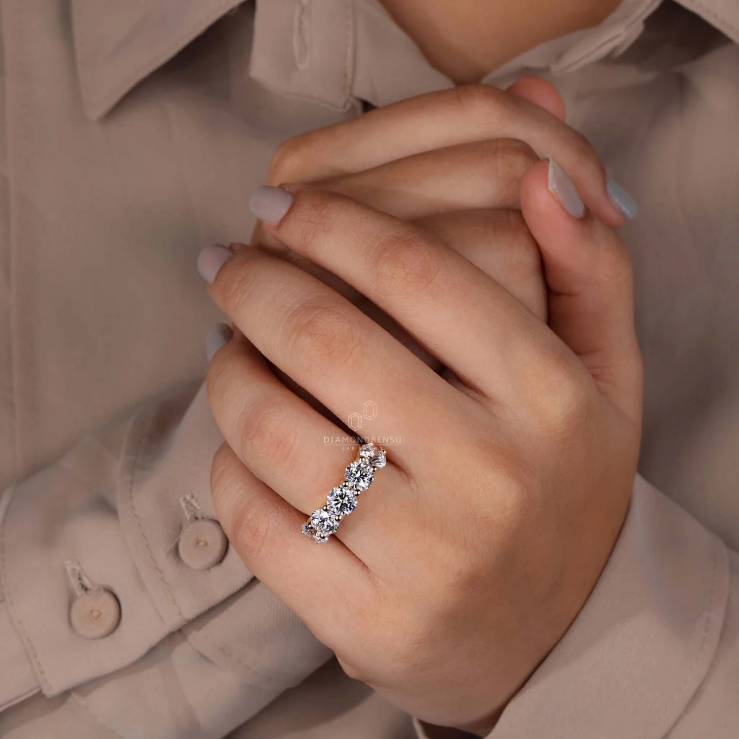 Round Diamond Five Stone Wedding Anniversary Ring - Image 7