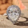 Amazing 2.04 TCW Tear Drop Hidden Halo Pave Set Moissanite Engagement Ring