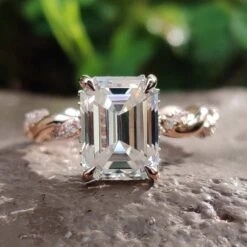 2.66 TCW Emerald Cut Contemporary Twisted Pave Set Moissanite Engagement Ring