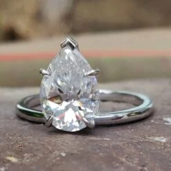 3.02 CT Pear Rensu Cut Colorless Moissanite Upside Down Solitaire Ring