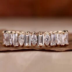 Baguette And Marquise Cut Lab Created Diamond Stackable Band