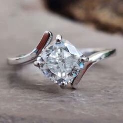 1.54 CT Cushion Cut Moissanite Diamond Bypass Set Moissanite Solitaire Ring