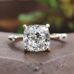 3.25 CT Cushion Cut Distance Pave Set Unique Vintage Style Moissanite Engagement Ring