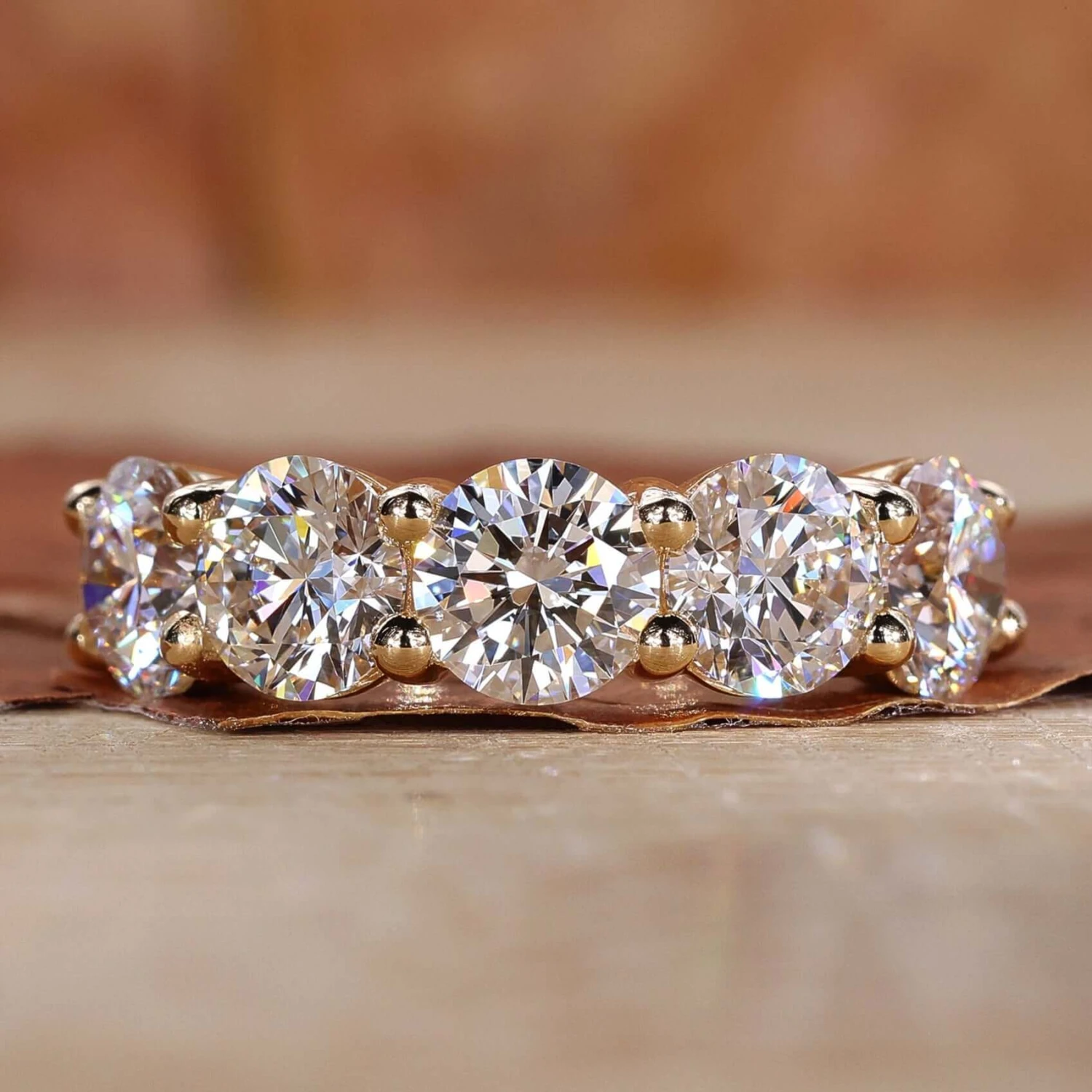 Round Diamond Five Stone Wedding Anniversary Ring