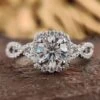 1.13 TCW Round Cut Dazzling Twisted Pave Set Halo Engagement Ring