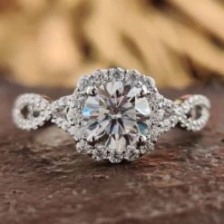 1.13 TCW Round Cut Dazzling Twisted Pave Set Halo Engagement Ring