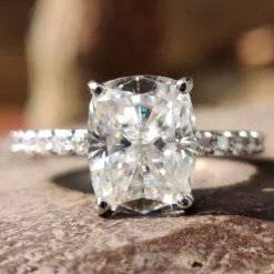 3.36 TCW Cushion Cut Pave Set Moissanite Engagement Ring