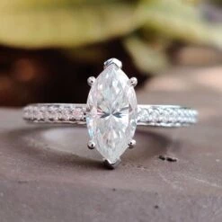 Hidden Halo Pave Set Crown Moissanite Diamond Engagement Ring
