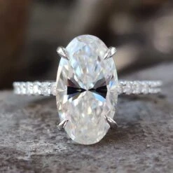 2.93 TCW Antique Moval Cut Hidden Halo Pave Moissanite Engagement Ring