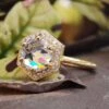 Hexagonal Halo Outline Round Rose Cut Moissanite Engagement Ring