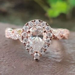 1.61 TCW Pear-Cut Halo Twist Pave Moissanite Engagement Ring