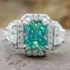3.49 TCW Radiant Brilliant Cut Three Stone Halo Moissanite Ring