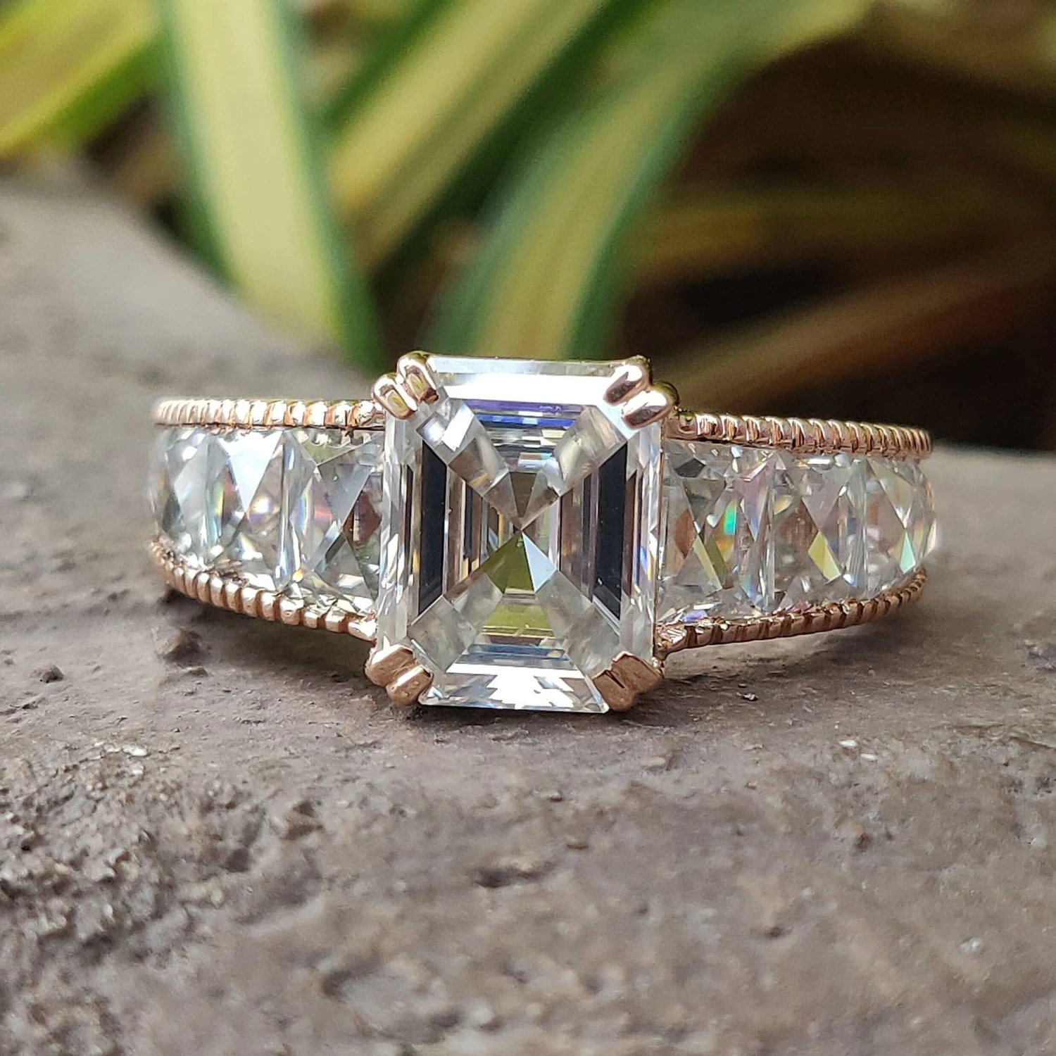 Vintage Ring - 7.17 CT Emerald French Cut Channel Set Moissanite Ring