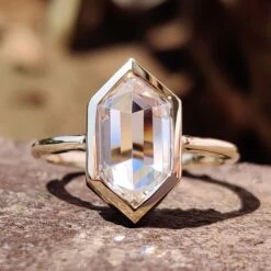 2.39 CT Hexagon Rose Cut Bezel Set Solitaire Moissanite Engagement Ring