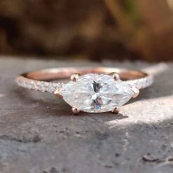 East To West Classic French Pave Marquise Moissanite Engagement Ring