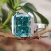 Half Bezel 4.39 CT Cyan Blue Radiant Cut Moissanite Engagement Ring