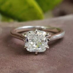 2.01 CT Cushion Cut Six Prong Solitaire Moissanite Engagement Ring