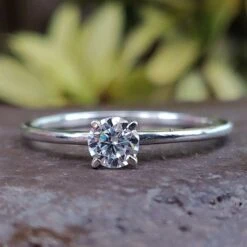 Dainty Delicate 0.24 CT Round Moissanite Solitaire Engagement Ring
