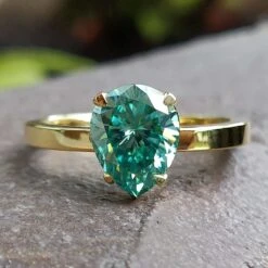 Dark Green Pear Cut Moissanite Solitaire Ring, 1.57 CT Moissanite Engagement Ring, Anniversary Gift Ring