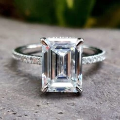 No Windmill Emerald Cut Colorless Moissanite Engagement Ring